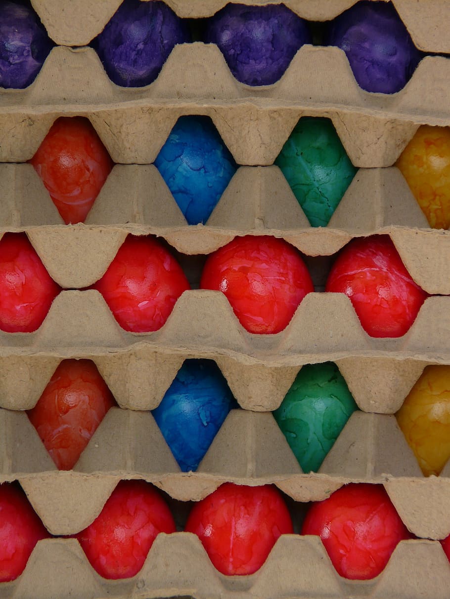egg, easter eggs, colorful, egg box, food, full frame, backgrounds HD wallpaper