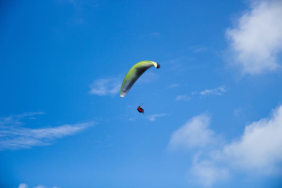 parachute, fly, skydiving, blue, parachuting, parachutist, adventure HD wallpaper