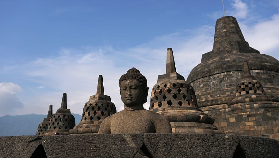 Buddha statue under blue and white sky during daytime, temple HD wallpaper