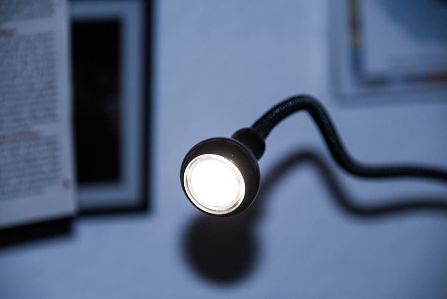 office, desk, lamp, light, night, single object, indoors, no people HD wallpaper