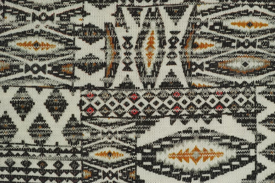 white, gray, and yellow aztec textile, fabric, abstract pattern, HD wallpaper