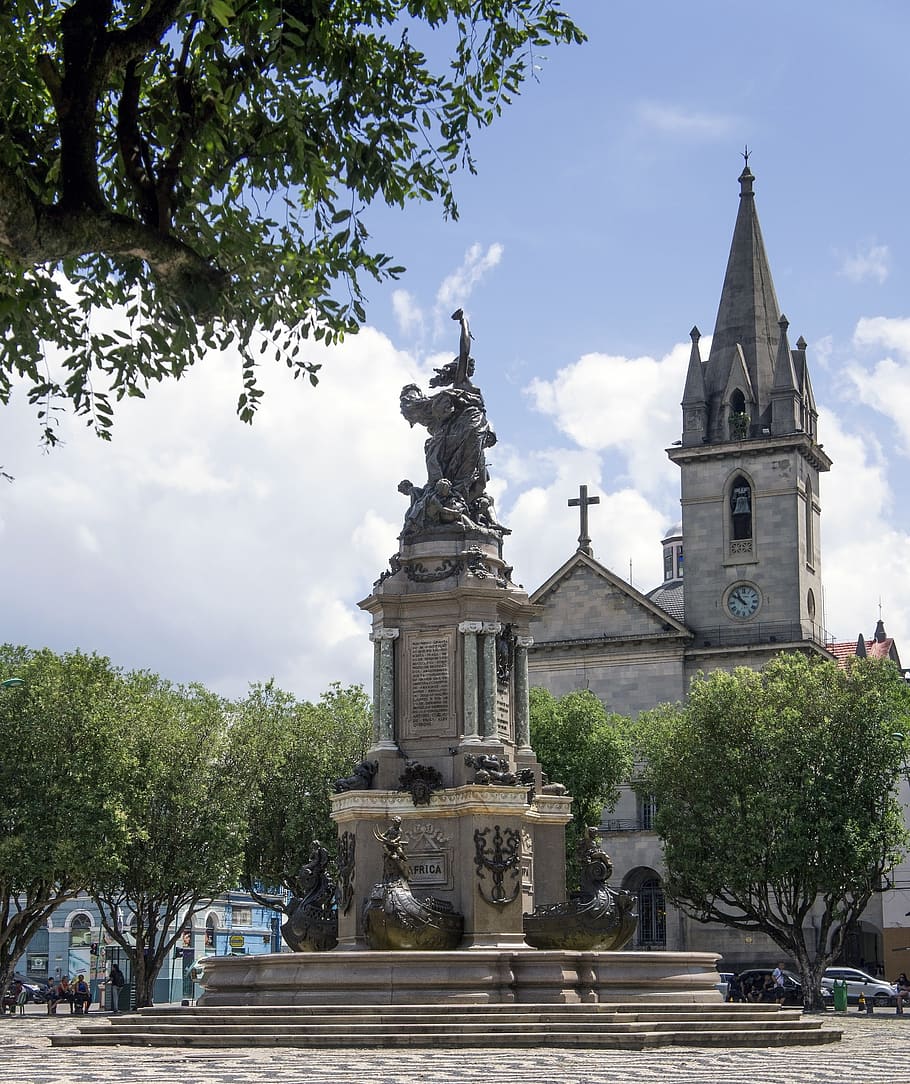 church, praça, sky, trees, clouds, architecture, monument HD wallpaper