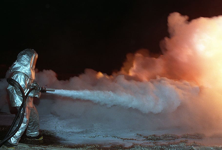 man belching smoke, fire, fire fighting, brand, fire delete HD wallpaper