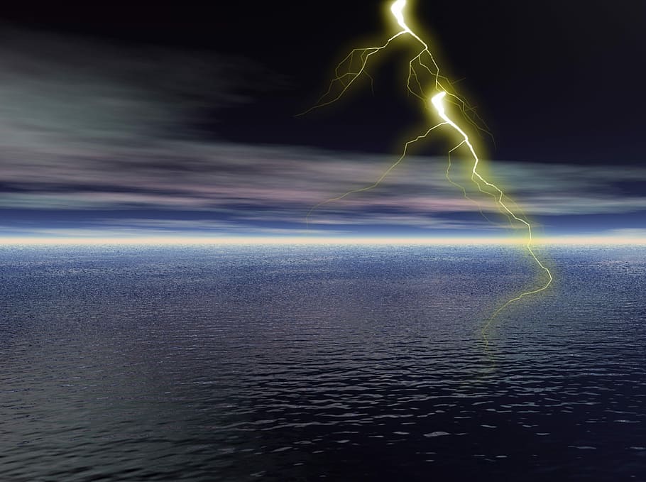 photo of lightning and body of water, Sea, Ocean, Water, Lightning, Bolt HD wallpaper