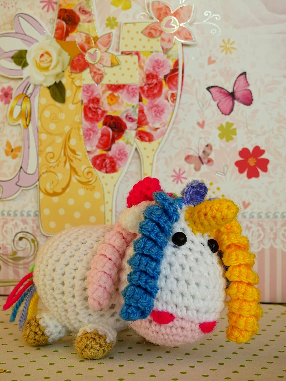 unicorn, knit, wool, fabric, stuffed animal, hand labor, toys HD wallpaper