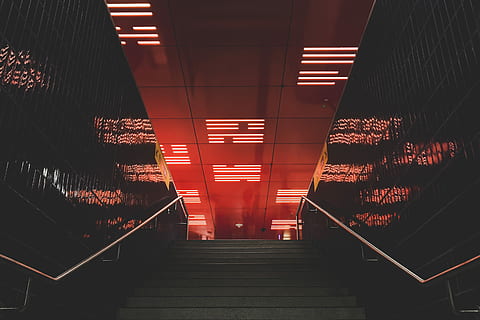 Lost in Translation, gray staircase with metal handrails, steps HD wallpaper