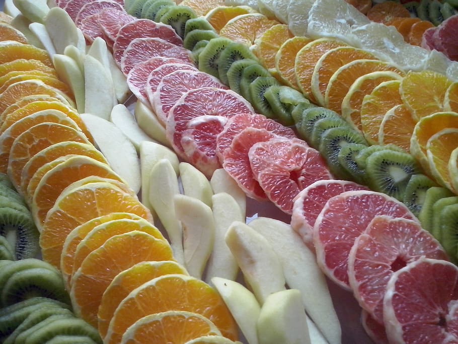 fruit, slices, appetizer, orange, greapfruit, kiwi, grapefruit HD wallpaper