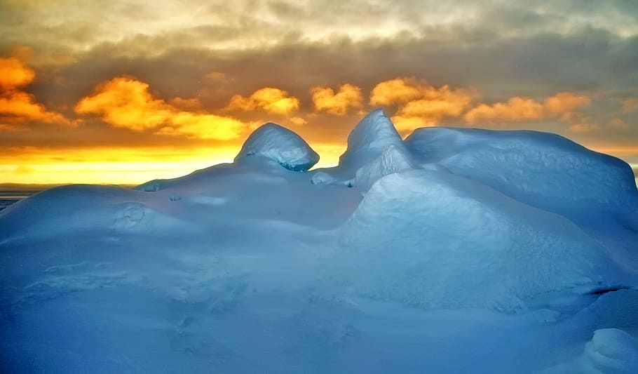 ground covered with snow during golden hour photo, arctic, sea, HD wallpaper