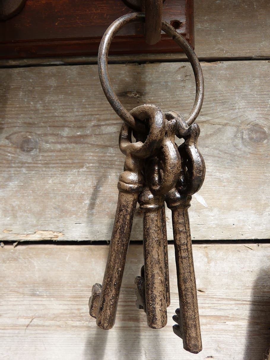 closed photography of three keys, keychain, close up, metal HD wallpaper