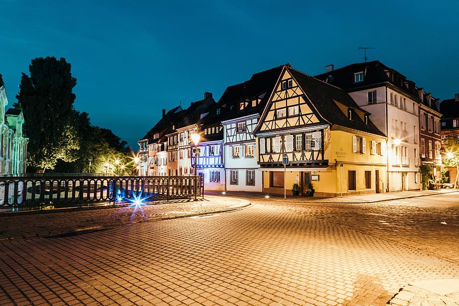 nature, sky, lights, night, building, dusk, house, interior, pavement HD wallpaper
