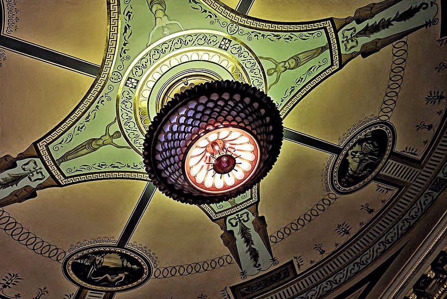ceiling, pattern, metal, ceiling painting, vaulted, artwork HD wallpaper