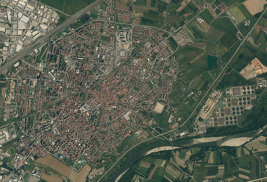 aerial map, satellite photos, small city, old town, plan, layout, HD wallpaper