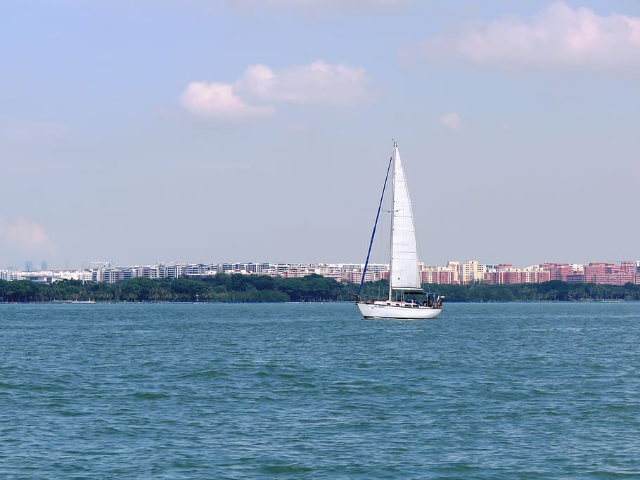 Boat, Island, Floating, Ocean, sailboat, nautical vessel, yacht HD wallpaper