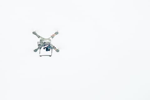 white quadcopter, white drone in the sky, grey, screenshot, flying HD wallpaper