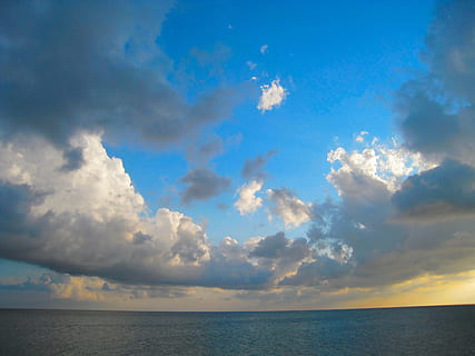 Evening, Dynamic, Sea, Horizon, Sky, cloud, wind, blue sky HD wallpaper