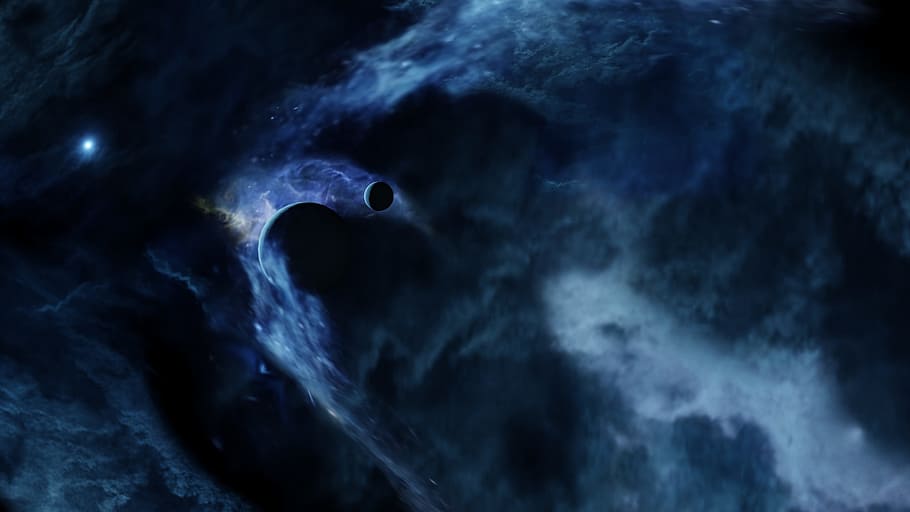 white and blue galaxy, space, planets, moon, nebula, cosmos HD wallpaper