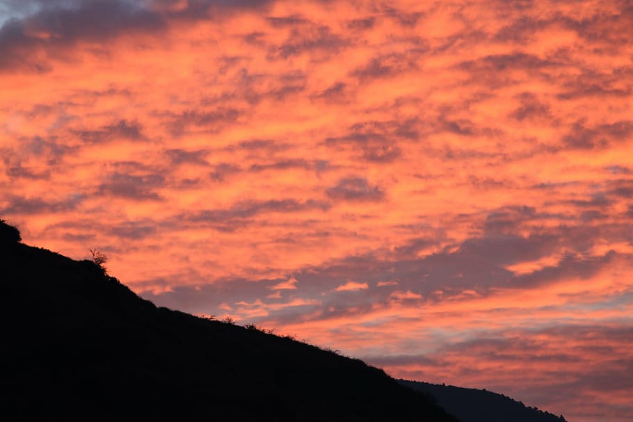 sunset, burning clouds, mountain, sky, beauty in nature, cloud - sky HD wallpaper