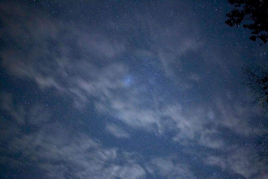 clouds, nature, night, sky, stars, public domain images, snow HD wallpaper