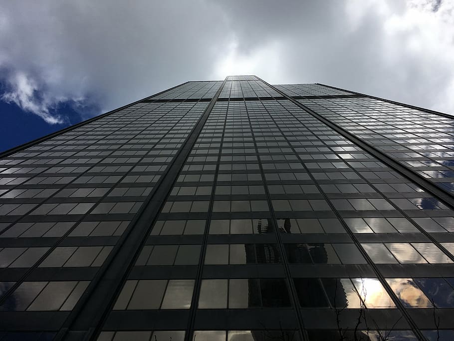 architecture, building, city, clouds, glass, low angle photography HD wallpaper
