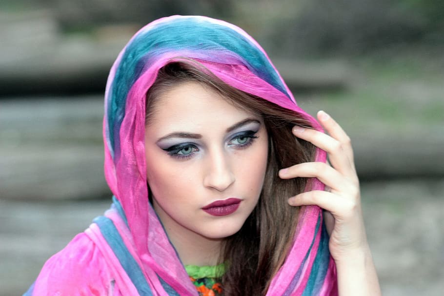 selective focus photography of woman in pink hijab, girl, scarf, HD wallpaper