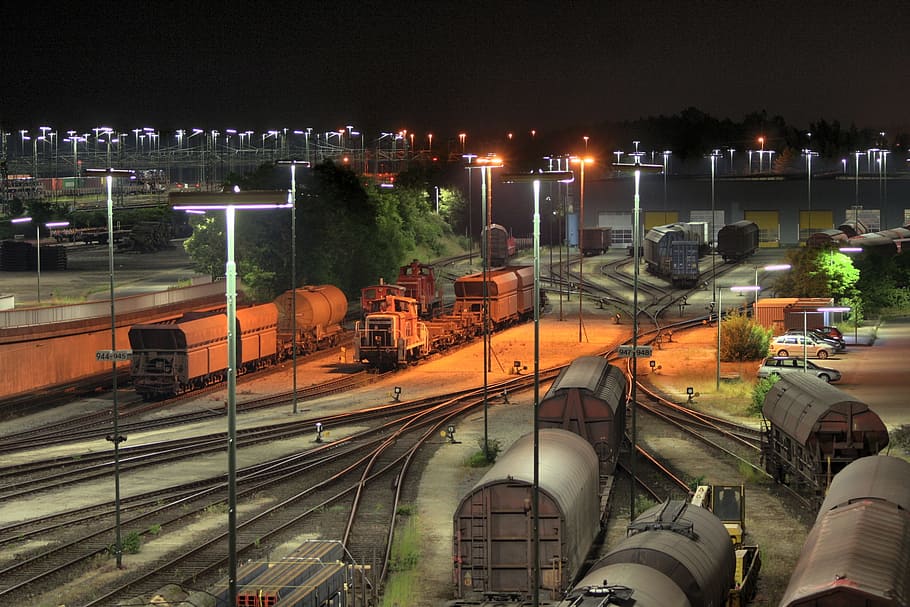 landscape photography of railways at daytime, marshalling yard, HD wallpaper