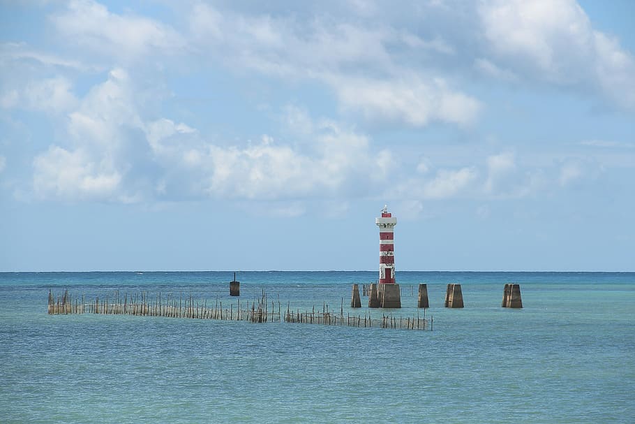 Lighthouse, Maceió, Alagoas, green tip, sea, water, sky, horizon over water, HD wallpaper