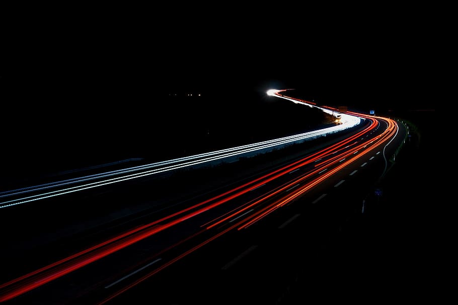 HD wallpaper: highway, night, long exposure, spotlight, traffic, tracer ...