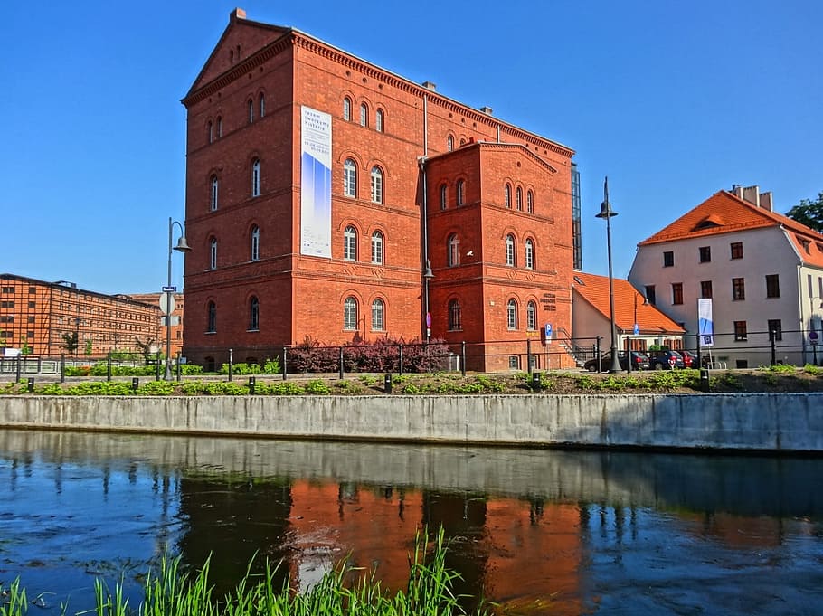 Red, Granary, Bydgoszcz, Mill Island, red granary, poland, building, HD wallpaper