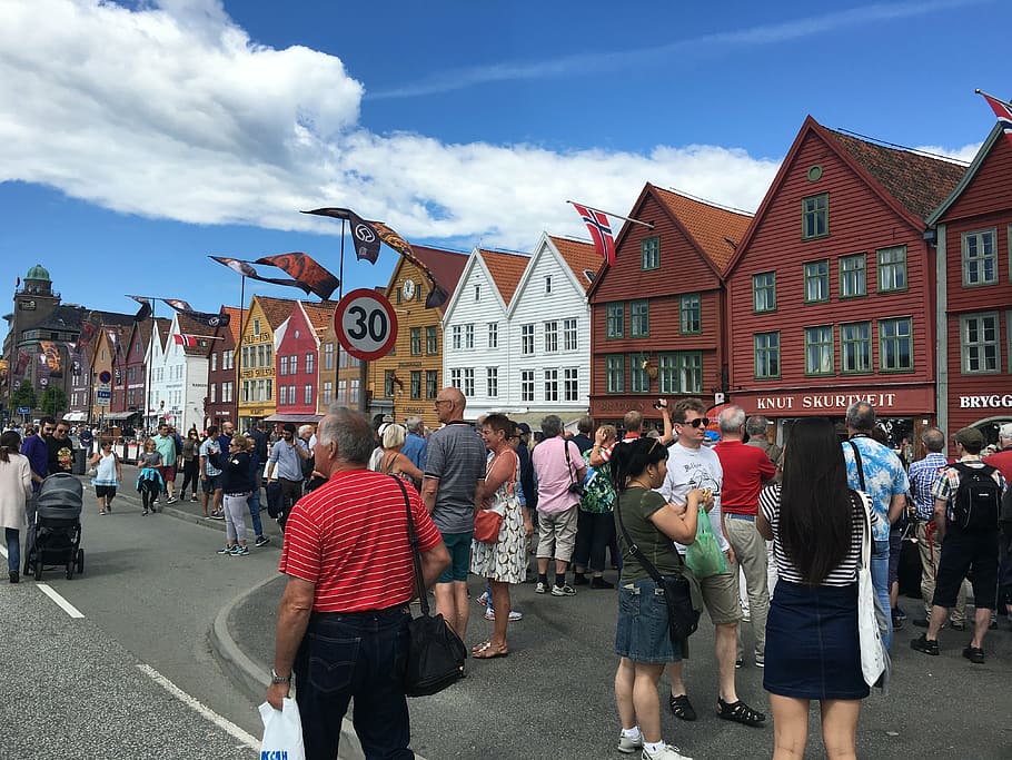 bergen, market, fish, norway, people, europe, street, germany, HD wallpaper