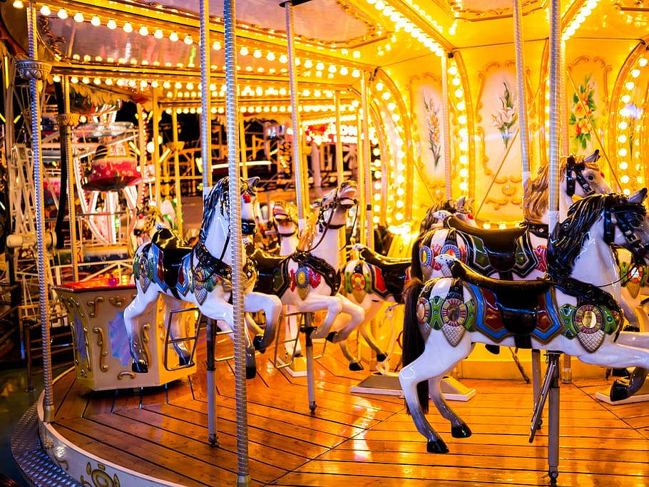 selective focus photography of merry-go-round during nighttime, HD wallpaper