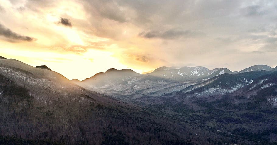 mountain scenery during sunrise, landscape photography of brown mountains at daytime HD wallpaper