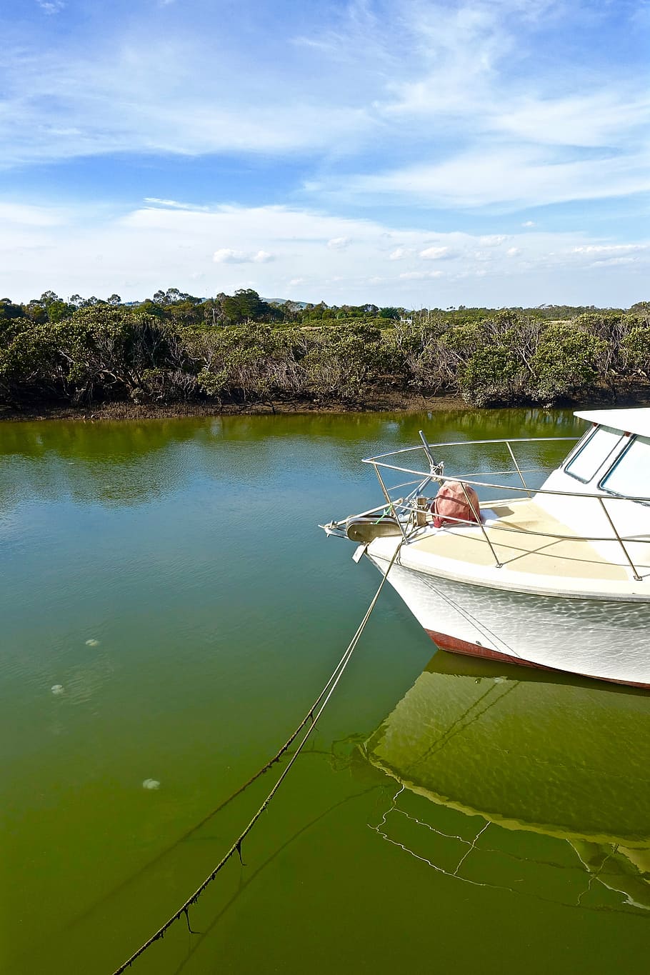 boat, moored, tranquil, vessel, mooring, reflection, docked HD wallpaper