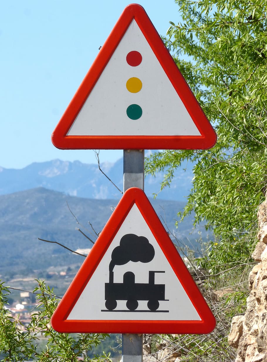 level crossing, signal, railway, train, road, warning, triangle, HD wallpaper