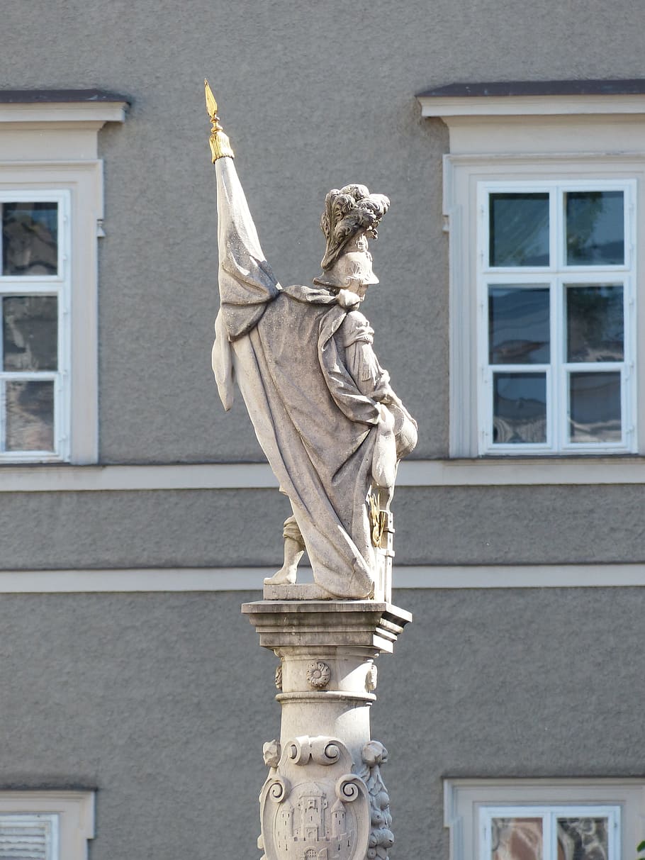Saint Florian, Statue, Fountain, salzburg, age marketplace, HD wallpaper