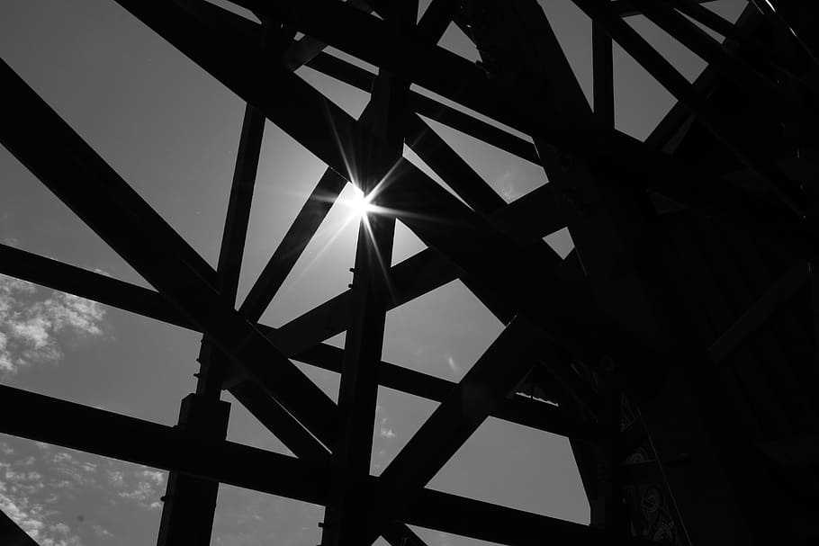 sun, black, scaffold, built structure, architecture, low angle view HD wallpaper
