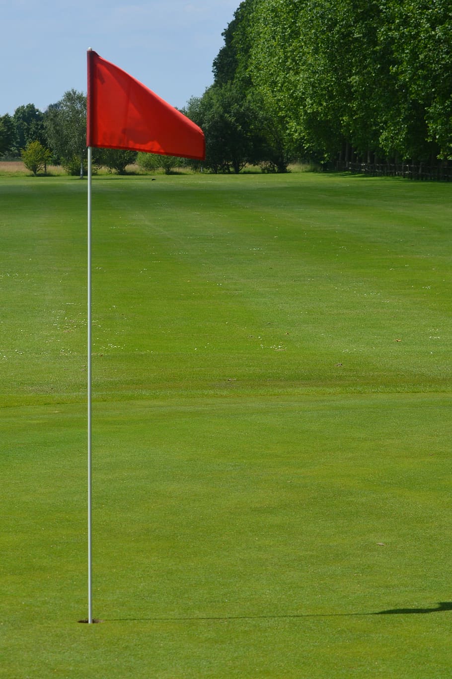 red golf post during daytime, Golf Course, Green, Flag, Grass, HD wallpaper