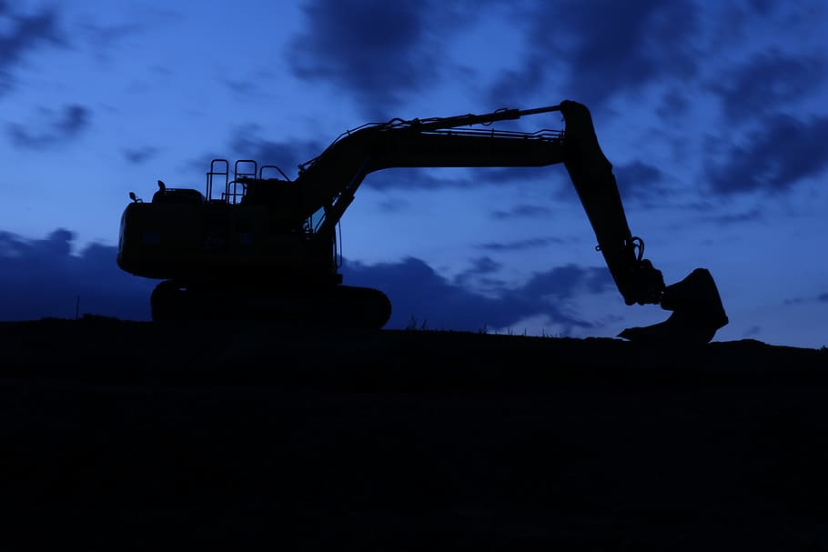excavators, night, night construction site, construction work, HD wallpaper