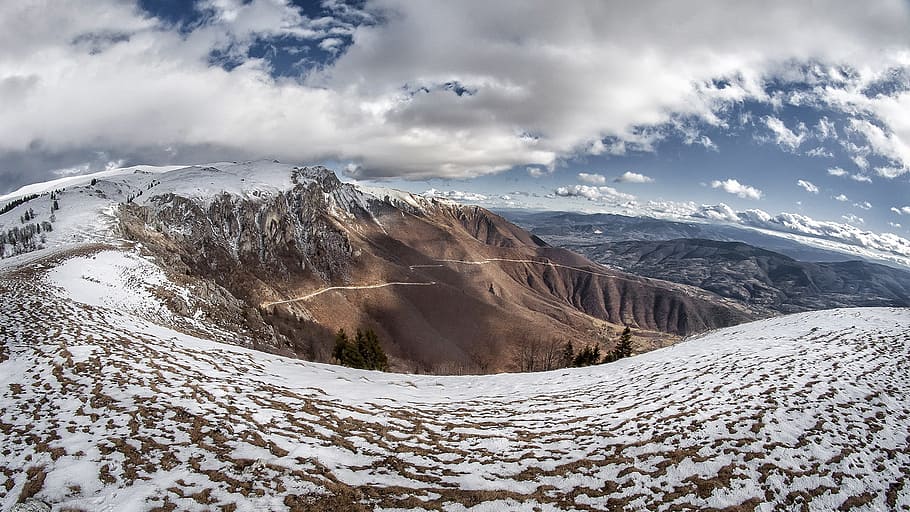 Landscape Photo of Snowy Mountain Under Cloudy Sky, clouds, cold HD wallpaper