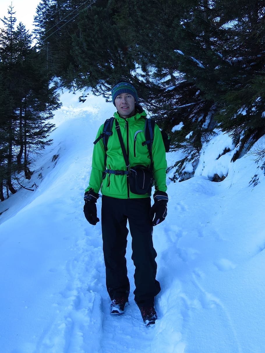 Man, Human, Wanderer, Hike, Posing, jacket, green jacket, hiking HD wallpaper