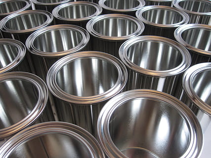 close up photography of gray buckets, glance, tin, metal, white HD wallpaper
