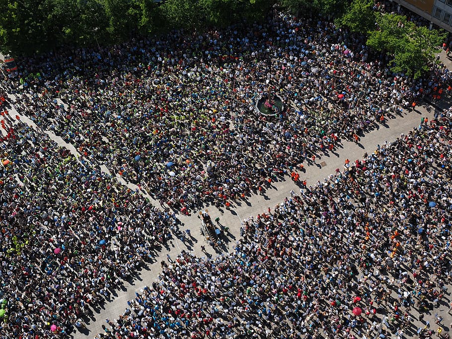 aerial photo of group of people, cathedral square, ulm, human HD wallpaper