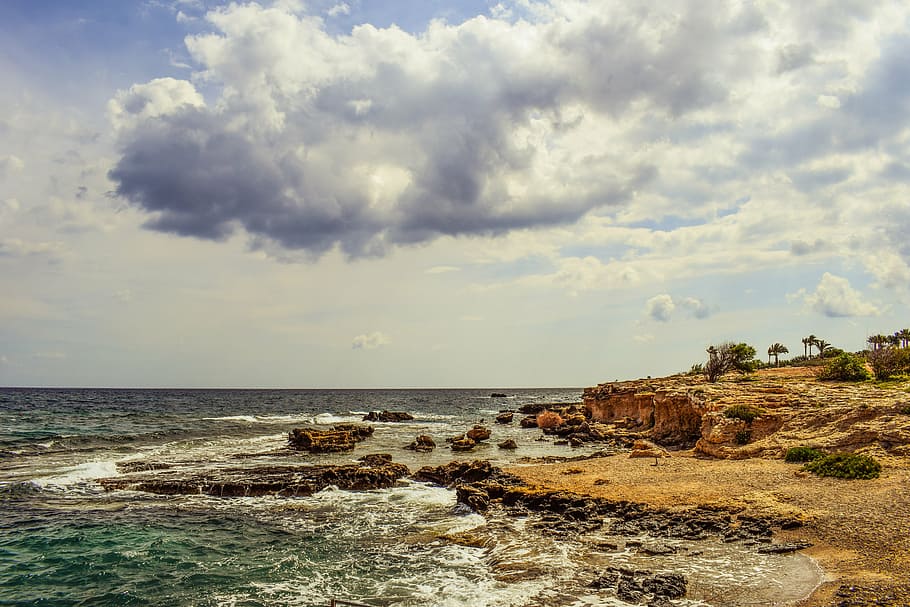 coast, sea, sky, clouds, scenery, nature, kapparis, cyprus HD wallpaper