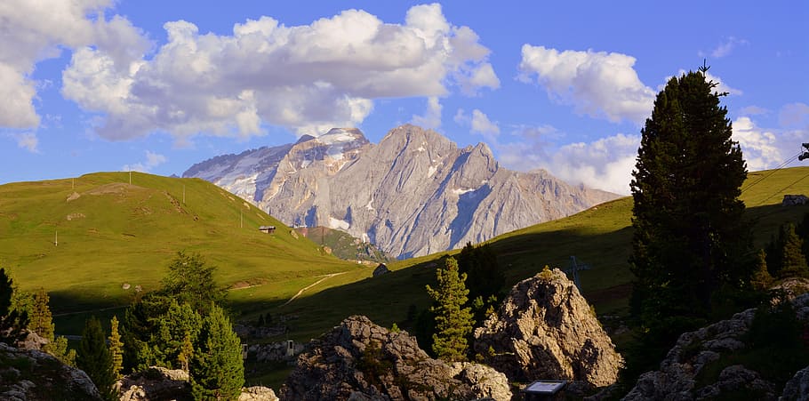 dolomites, marmolada, glacier, landscape, italy, prato, clouds HD wallpaper