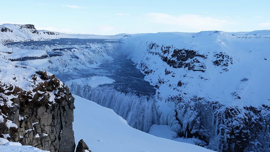 gullfoss, waterfall, gullfoss great waterfall, winter, cold HD wallpaper