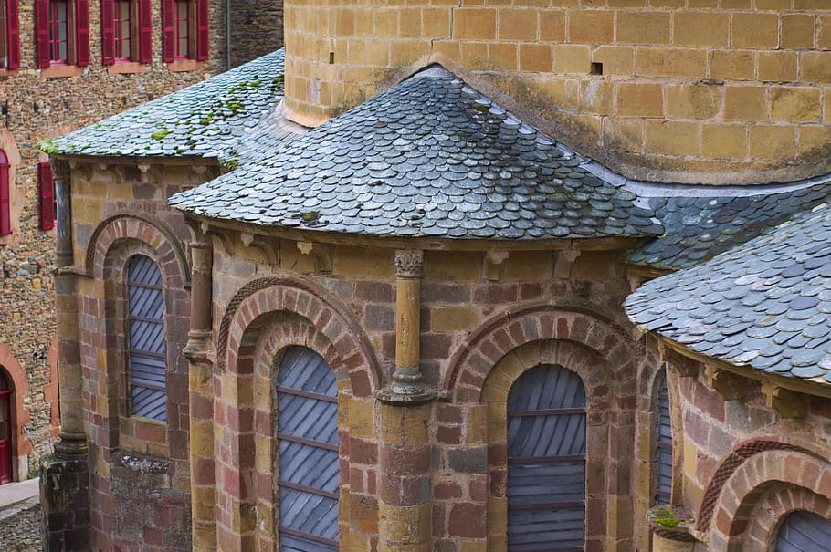 medieval, conques, aveyron, abbey, stained glass windows, heritage HD wallpaper