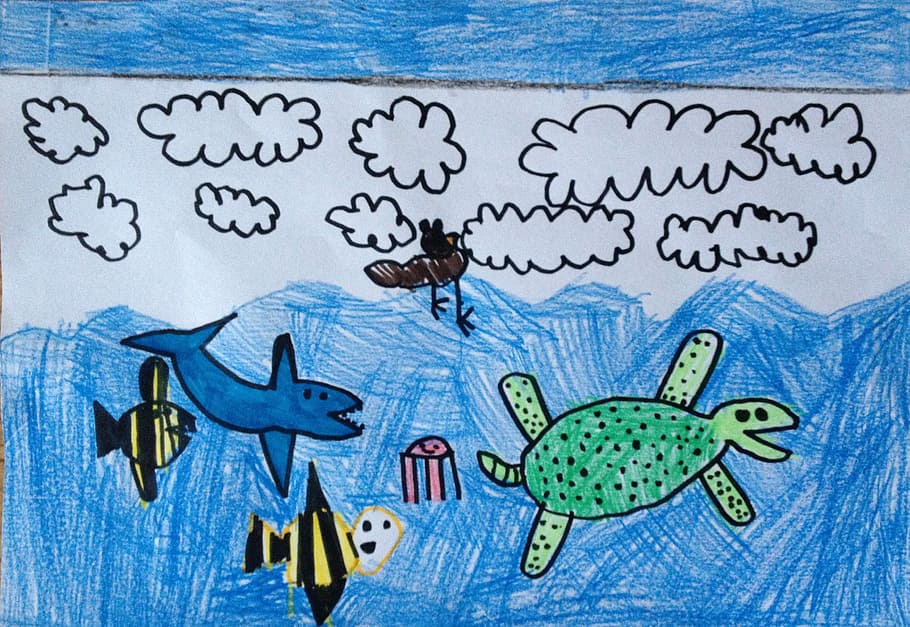 children's drawing. ship and sea Stock Photo - Alamy