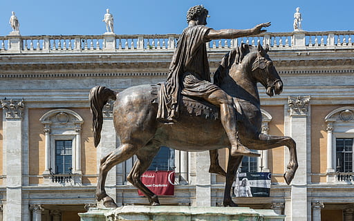 brown horse statue, rome, capitol square, marcus aurelius, conservative palace HD wallpaper