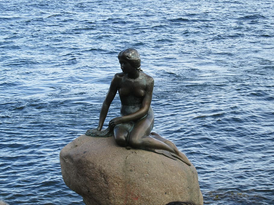 Little Mermaid, Denmark, Landmark, bronze statue, sea, woman