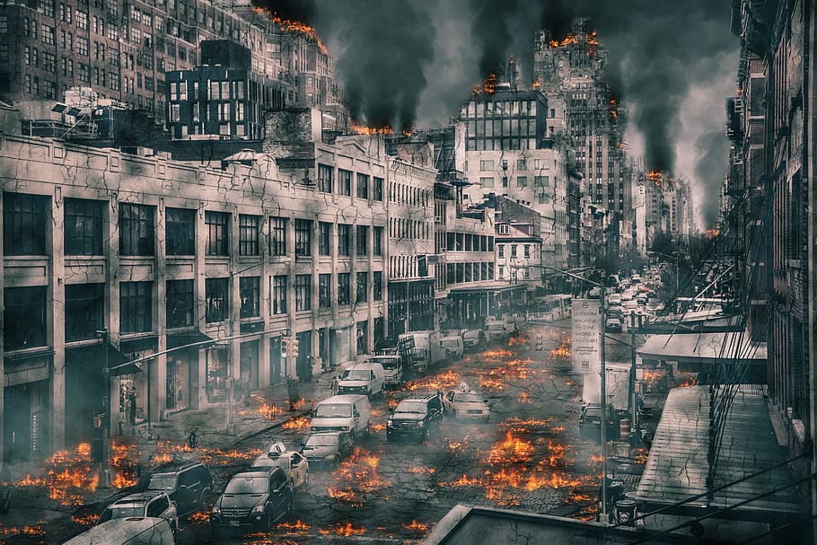 city, street, destruction, war, armageddon, damage, horror
