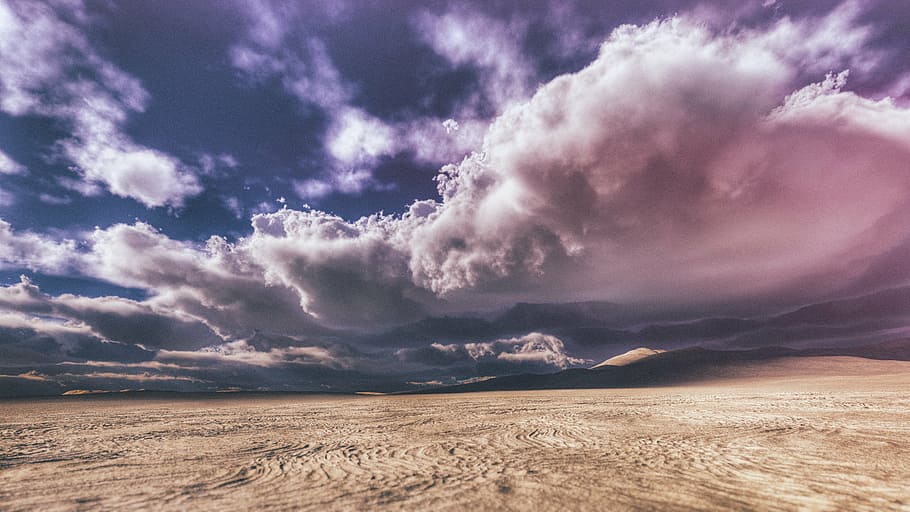 desert during blue and cloudy day, field, clouds, sky, outdoor HD wallpaper
